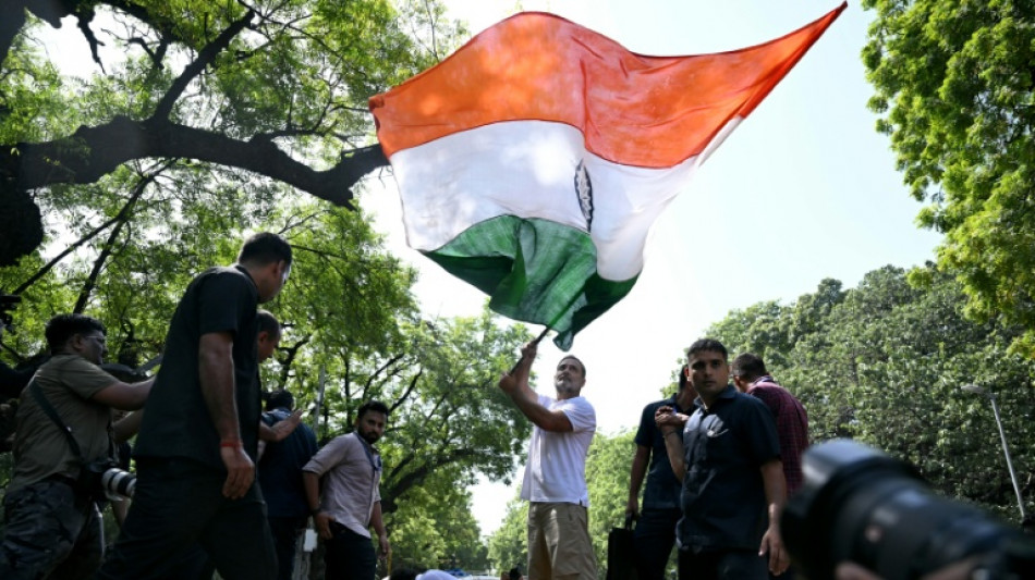 El l&iacute;der opositor indio Rahul Gandhi, detenido brevemente en una protesta electoral