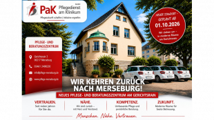 PaK Pflegedienst am Klinikum kehrt nach Merseburg zur&uuml;ck &ndash; Neues Pflege- und Beratungszentrum am Gerichtsrain